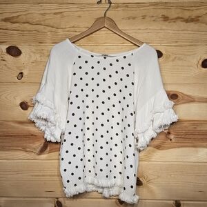 Umgee Womens Cream With Brown Polka Dot Fringe Top Size S